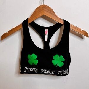 PINK Victoria's Secret Black Sports Bra with Irish Shamrocks
